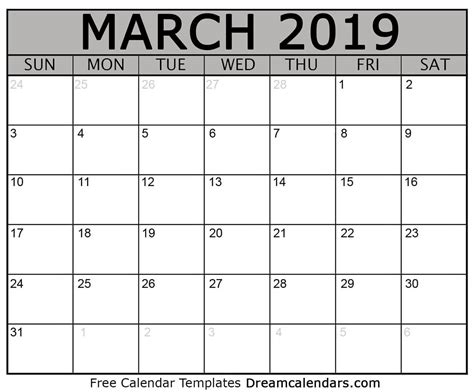 Free Printable March 2019 Calendar